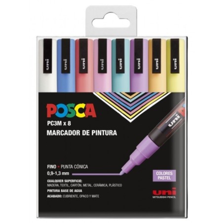 SET 8 BUC UNI POSCA MARKER APA PC-3M 0.9-1.3 MM PASTEL