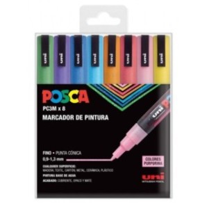 SET 8 BUC UNI POSCA MARKER APA PC-3M 0.9-1.3 MM METALIZATE