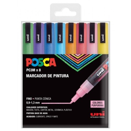 SET 8 BUC UNI POSCA MARKER APA PC-3M 0.9-1.3 MM METALIZATE