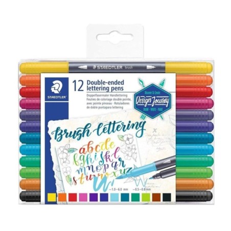 SET 12 MARKERE 2 CAPETE LETTERING 3004 STAEDTLER