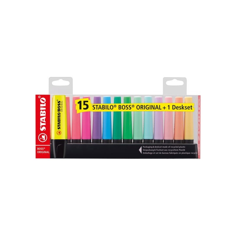 TEXTMARKER STABILO BOSS ORIGINAL SET 15 CULORI + DESKSET TEXTMARKER STABILO BOSS ORIGINAL SET 15 CULORI + DESKSET