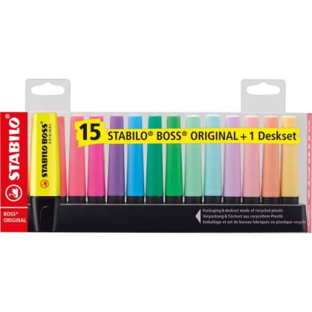 TEXTMARKER STABILO BOSS ORIGINAL SET 15 CULORI + DESKSET