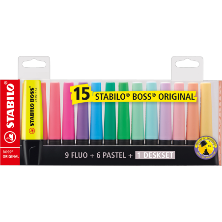 TEXTMARKER STABILO BOSS ORIGINAL SET 15 CULORI + DESKSET